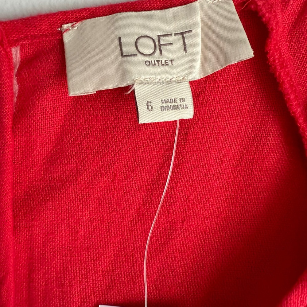 NWT LOFT OUTLET Coral Flutter Sleeve Linen Blend Ladies Belted Dress, 6 - Picture 3 of 7